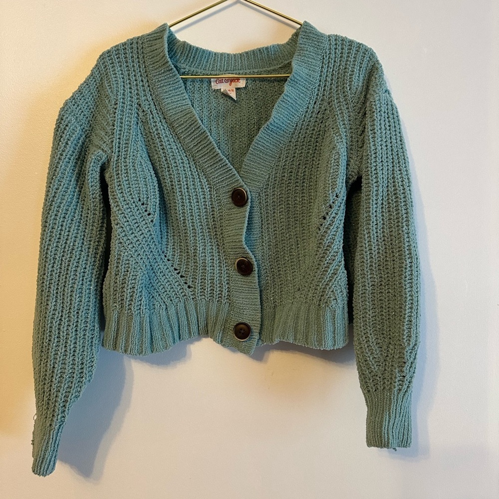 Cat & Jack Cozy Teal Button-Up Sweater - Picture 1 of 4